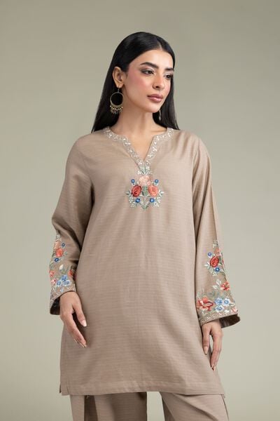 Embroidered | Cotton Dobby | Floral Beige Kurta | GBP 35.00