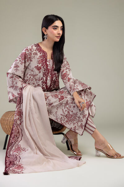Embroidered | Cambric | Pink Floral Kurta | GBP 35.00