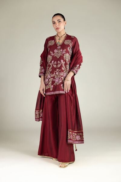 Embroidered | Raw Silk | Relaxed Solid Pants | GBP 20.00