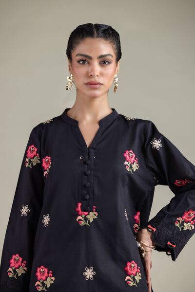 Embroidered | Textured Cotton | Floral V-Neck Kurta | GBP 35.00