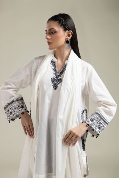 Embroidered |Cotton Dobby | White Cotton Kurta | GBP 25.00