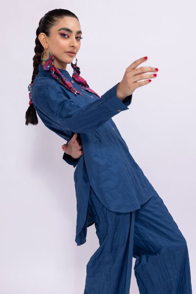 Band Neck Tunic, BLUE, hi-res