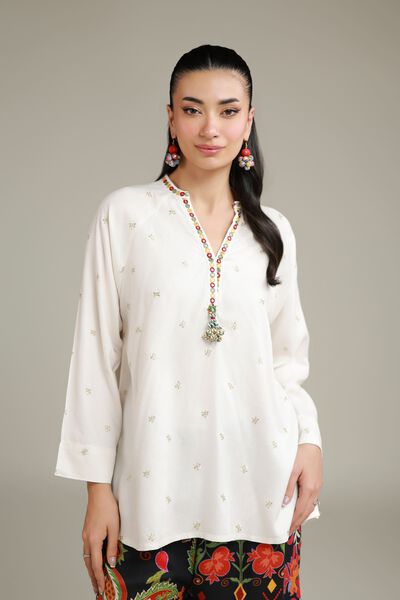 Embroidered | Viscose Crepe | Viscose V-Neck Tunic | GBP 30.00