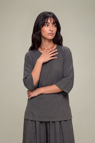 Dyed | Textured Georgette | Solid Gray Tunic | GBP 35.00