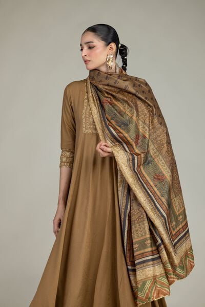 Printed | Polyester Silk | Floral Brown Dupatta | GBP 20.00