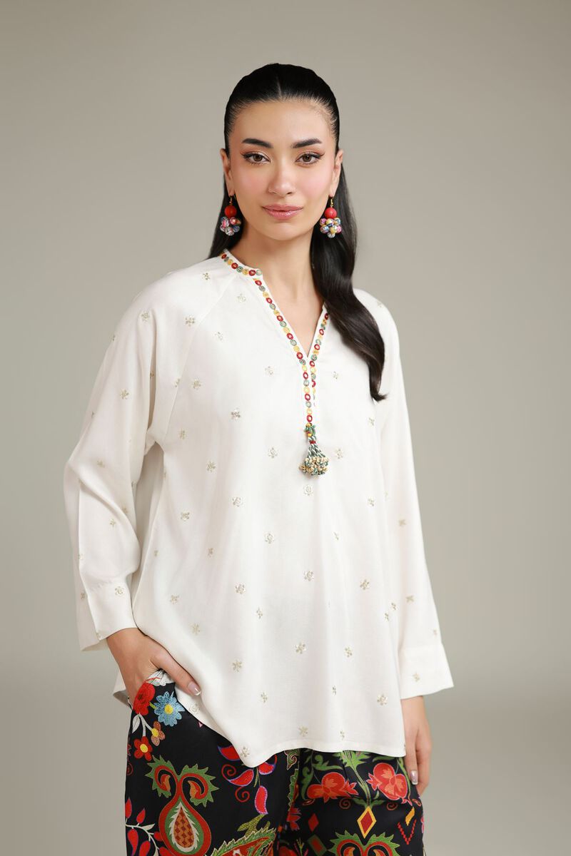 Embroidered | Viscose Crepe | Viscose V-Neck Tunic | GBP 30.00