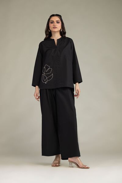 Embroidered | Poplin | Black Poplin Trousers | GBP 10.00