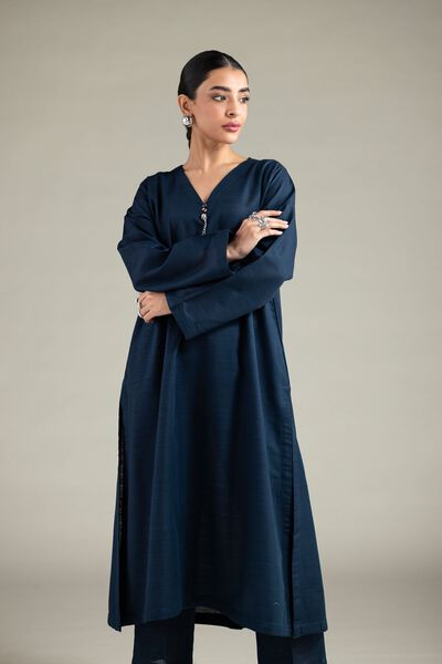 Dyed | Textured Cotton | V-Neck Longline Kurta | GBP 20.00