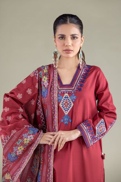 Embroidered | Cambric | V-Neck Geometric Kurta | GBP 12.50