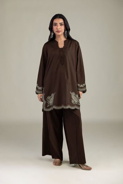 Embroidered | Cambric | Brown Cambric Pants | GBP 25.00