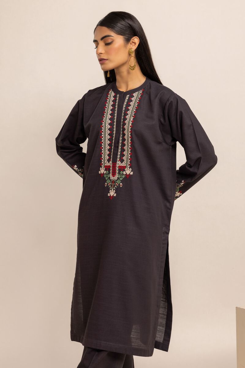Kurta | Embroidered, BLACK, hi-res image number null