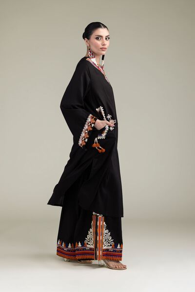 Embroidered | Raw Silk | Black Silk Pants | GBP 30.00