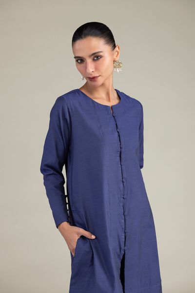 Dyed | Textured Raw Silk | Solid Navy Kurta | GBP 40.00