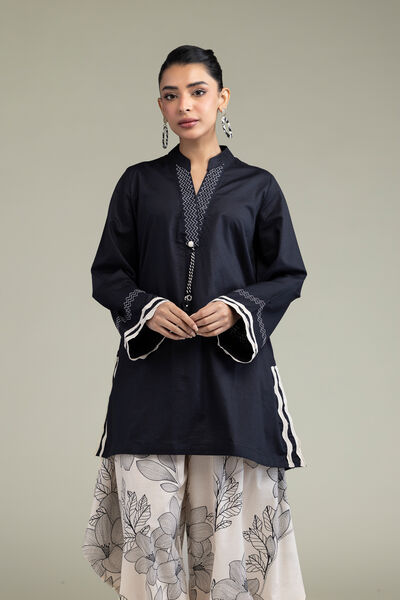 Embroidered | Cotton Dobby | Black Cotton Kurta | GBP 12.50