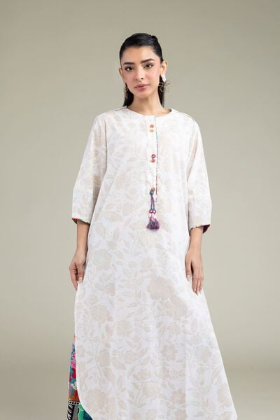 Printed | Cotton Dobby | White Longline Kurta | GBP 20.00