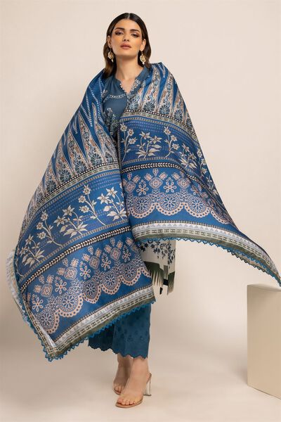 Printed Silk Dupatta, BLUE, hi-res