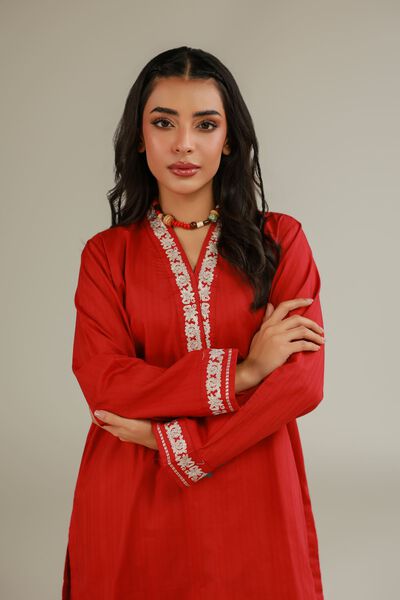 Embroidered | Cotton Dobby | Red Floral Kurta | GBP 25.00