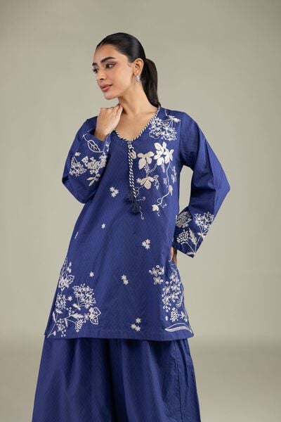 Embroidered | Cotton Dobby | Cotton Navy Kurta | GBP 40.00