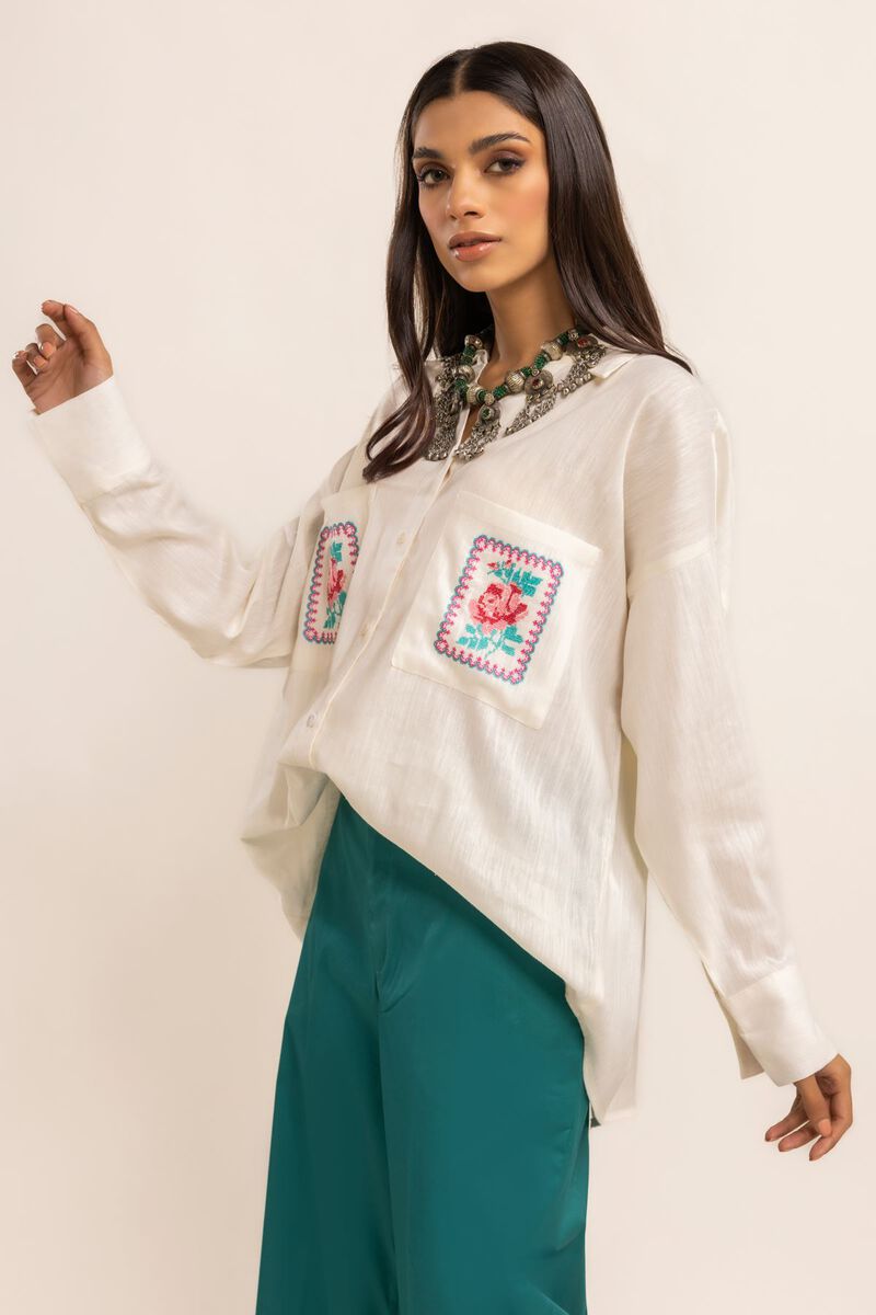 Dyed Embroidered Tops, OFF-WHITE, hi-res image number null