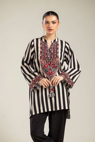 Embroidered | Raw Silk | Striped Silk Kurta | GBP 40.00