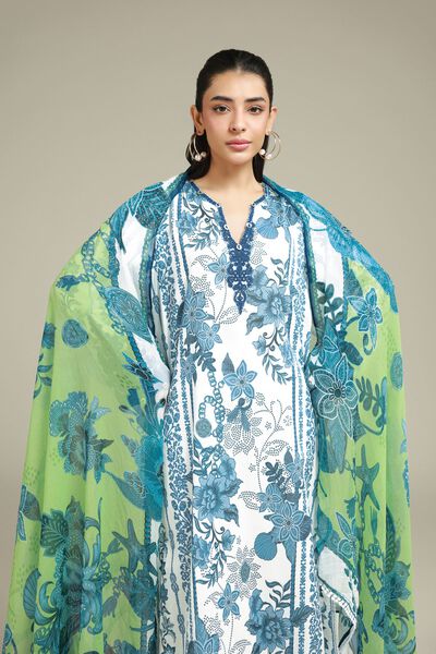 Embroidered | Satin | Floral Printed Suit | GBP 60.00