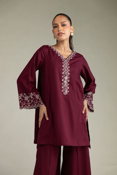 Embroidered | Cambric | Maroon Cambric Kurta | GBP 35.00