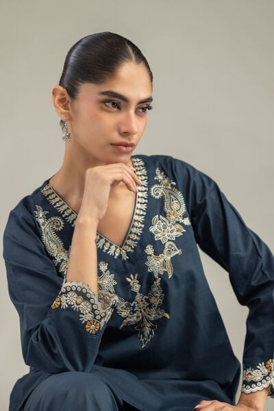 Embroidered | Cambric | Short Navy Kurta | GBP 35.00