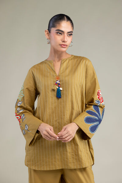 Embroidered | Cambric | Mustard V‑Neck Tunic | GBP 10.50