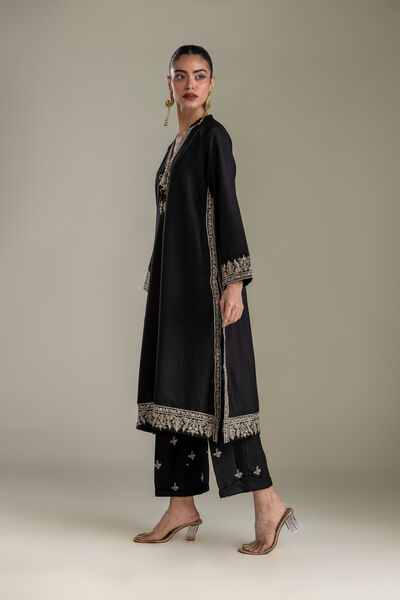 Embroidered | Heavy Blended Viscose | Black Floral Pants | GBP 30.00