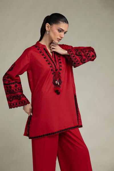 Embroidered | Cambric | Red Cambric Kurta | GBP 45.00