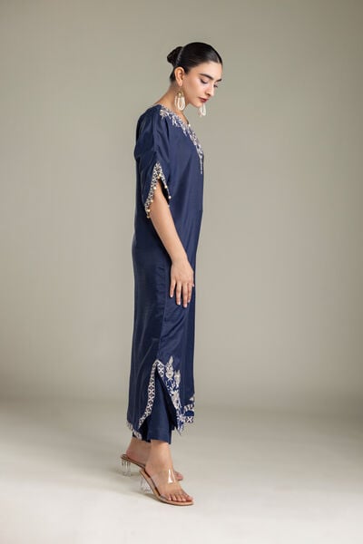 Embroidered | Raw Silk | Navy Silk Pants | GBP 35.00