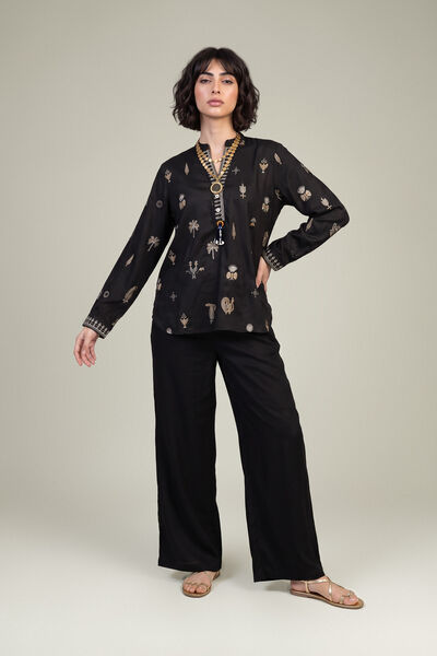 Embroidered | Viscose Crepe | Black Viscose Trousers | GBP 30.00
