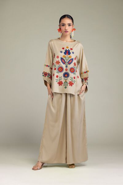 Embroidered | Viscose Crepe | Solid Viscose Trousers | GBP 20.00