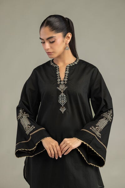 Embroidered | Cambric | V-Neck Black Kurta | GBP 35.00