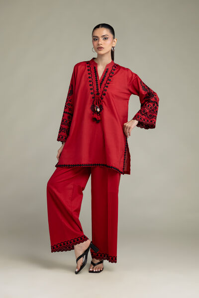 Embroidered | Cambric | Red Cambric Pants | GBP 25.00