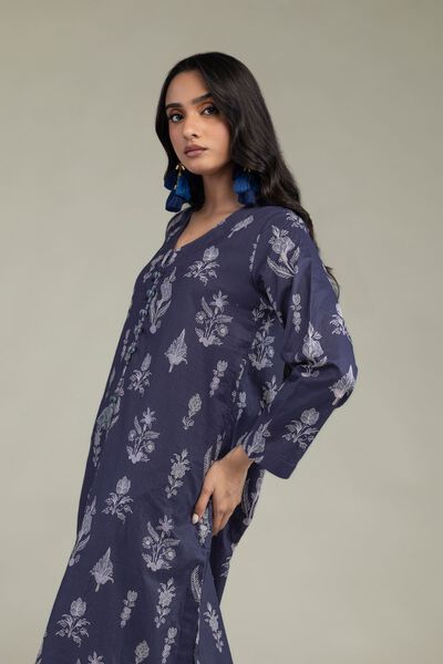 Embroidered | Cambric | Floral Navy Kurta | GBP 9.00