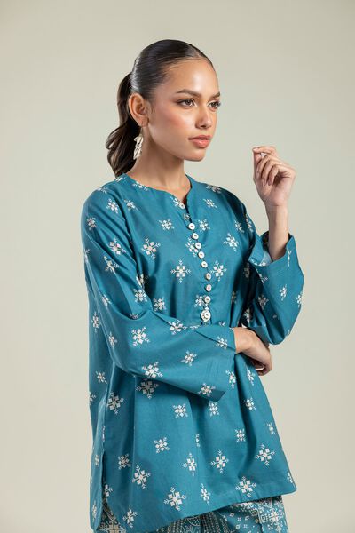 Printed | Cambric | Teal Cambric Kurta | GBP 10.00