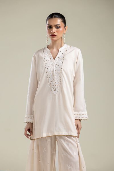 Embroidered | Textured Weave | Short V-Neck Kurta | GBP 35.00