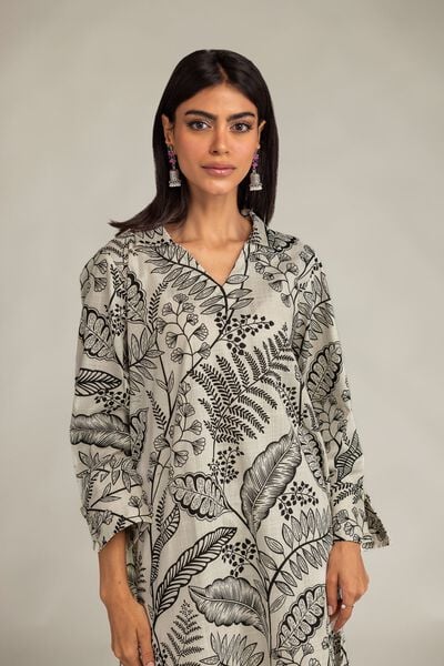 Printed | Textured Cotton | V-Neck Longline Kurta | GBP 30.00