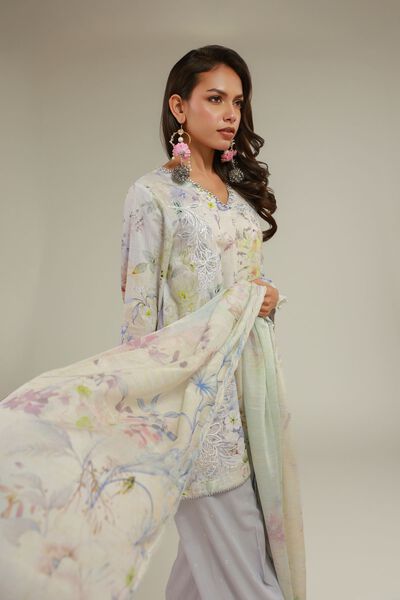 Embroidered | Raw Silk | Floral 3-Piece Set | GBP 130.00