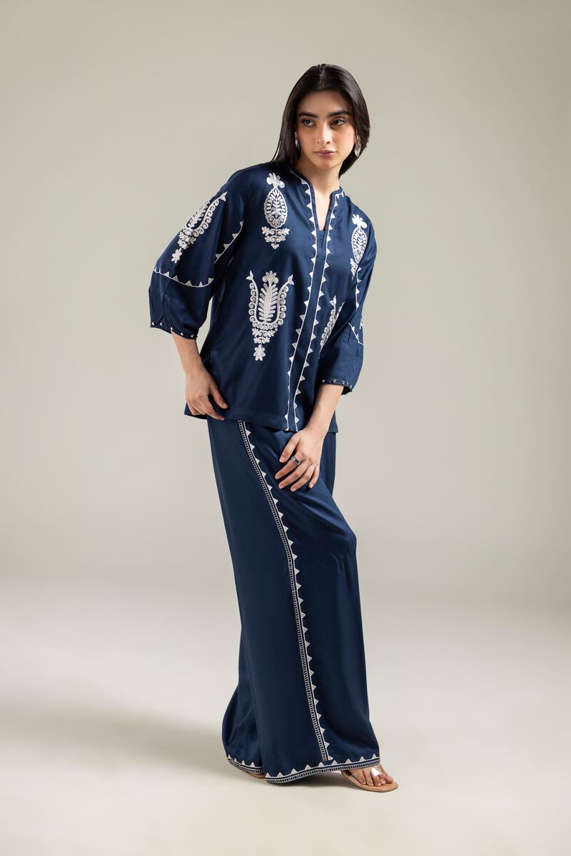 Embroidered | Viscose Crepe | Viscose Navy Trousers | GBP 20.00