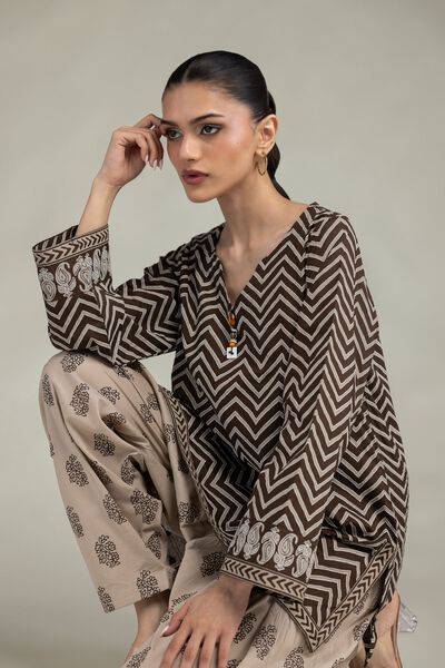 Printed | Cambric | Brown Short Kurta | GBP 35.00
