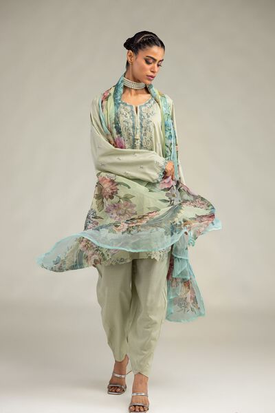 Embroidered | Mesuri | Floral Mint Dupatta | GBP 20.00