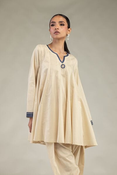 Textured Cotton | Embroidered | Short Cotton Kurta  | GBP 35.00