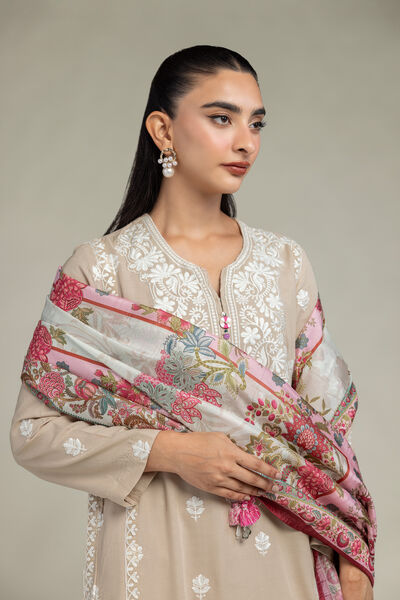 Embroidered  | Polyester Silk | Pink Floral Dupatta | GBP 20.00