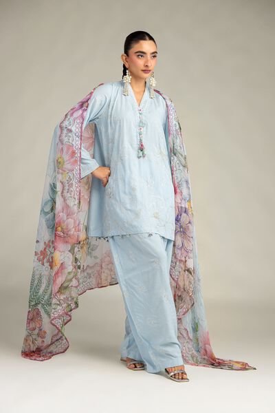Embroidered | Raw Silk | Solid Blue Shalwar | GBP 35.00