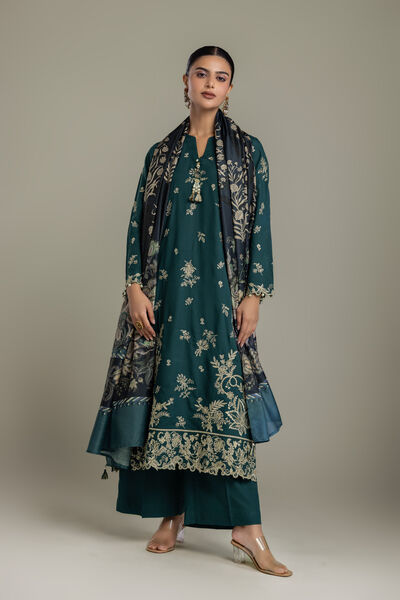 Embroidered | Raw Silk | Green Solid Pants | GBP 30.00