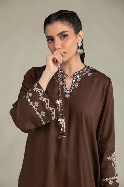 Embroidered | Raw Silk | Short V-Neck Kurta | GBP 50.00