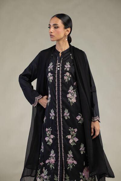 Embroidered | Dobby | Black Tailored Three-Piece | GBP 70.00
