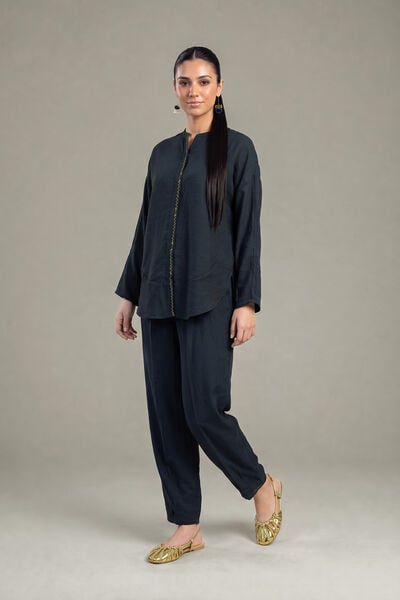 Dyed | Crepe | Navy Crepe Trousers | GBP 25.00